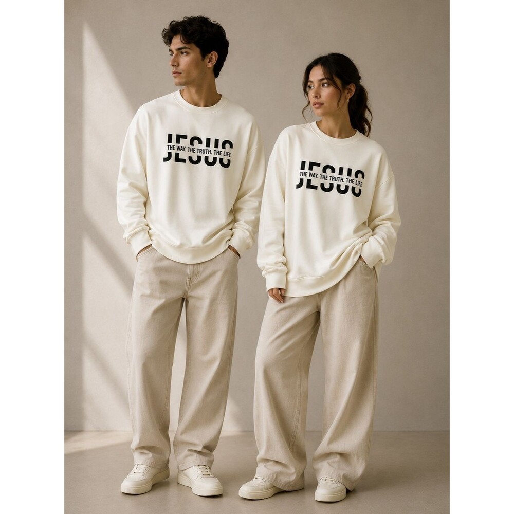 Crewneck Sweatshirt with JESUS Graphic - Cream - NWOT